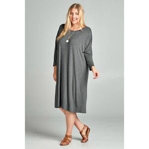 Emerald Grey Dolman Sleeve Midi Dress Plus Size 2X Casual Everyday Comfort